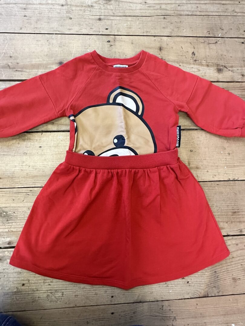 Moschino Girl Ss Velour Dress With Bear With Heart Print RED