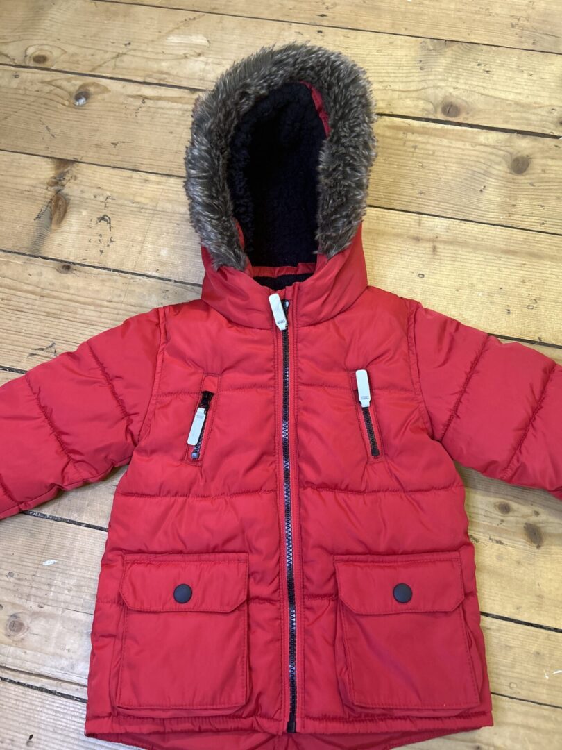 Red Fleece Lined Waterproof Coat with Fur Hood | 12 - 18 months - Cress ...